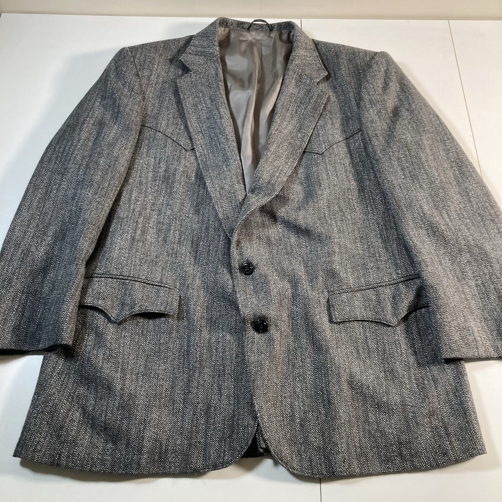 Circle S Western Blazer 46R Grey Herringbone Wool Silk Blend Sport Coat